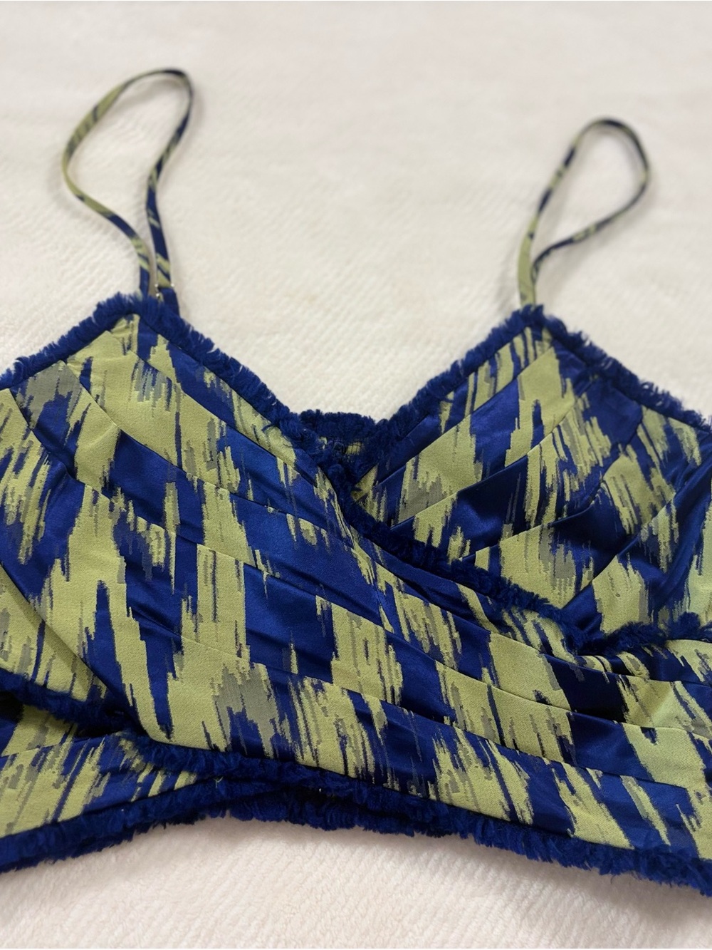 cinq a sept Blue and Lime Abstract top